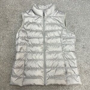 Eddie Bauer Vest Womens Large Gray Full Zip Puffer Quilted EB650 Down Hiking